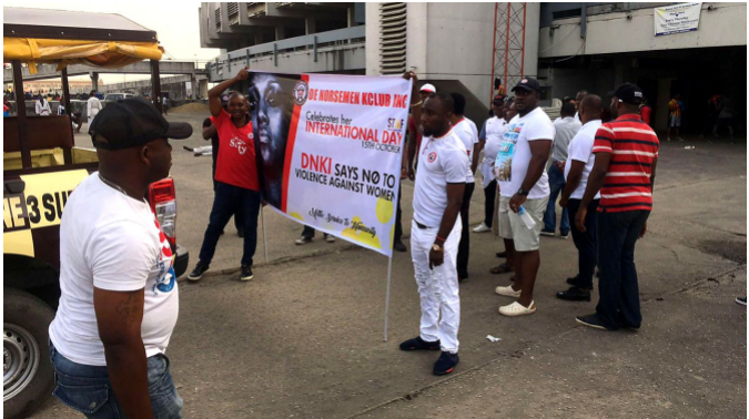 Members of ST Tamandu Marine Patrol assembled at the National Stadium, Surulere, with the DNKI banner ahead of the walk. The message is clear: “DNKI Says No to Violence Against Women.”