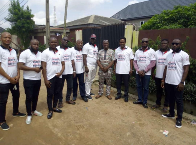 Members of ST Tamandu Marine Patrol’s Norwegian Flotilla with a community representative during the visit to Compassionate Orphanage Home, Lagos.